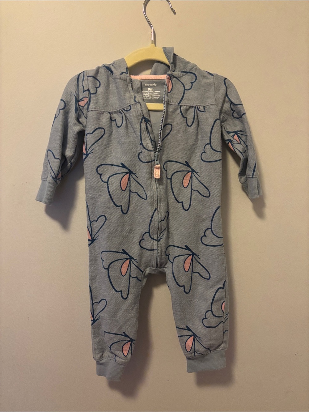 Carter's Baby Girls Blue Floral Zip One-Piece
